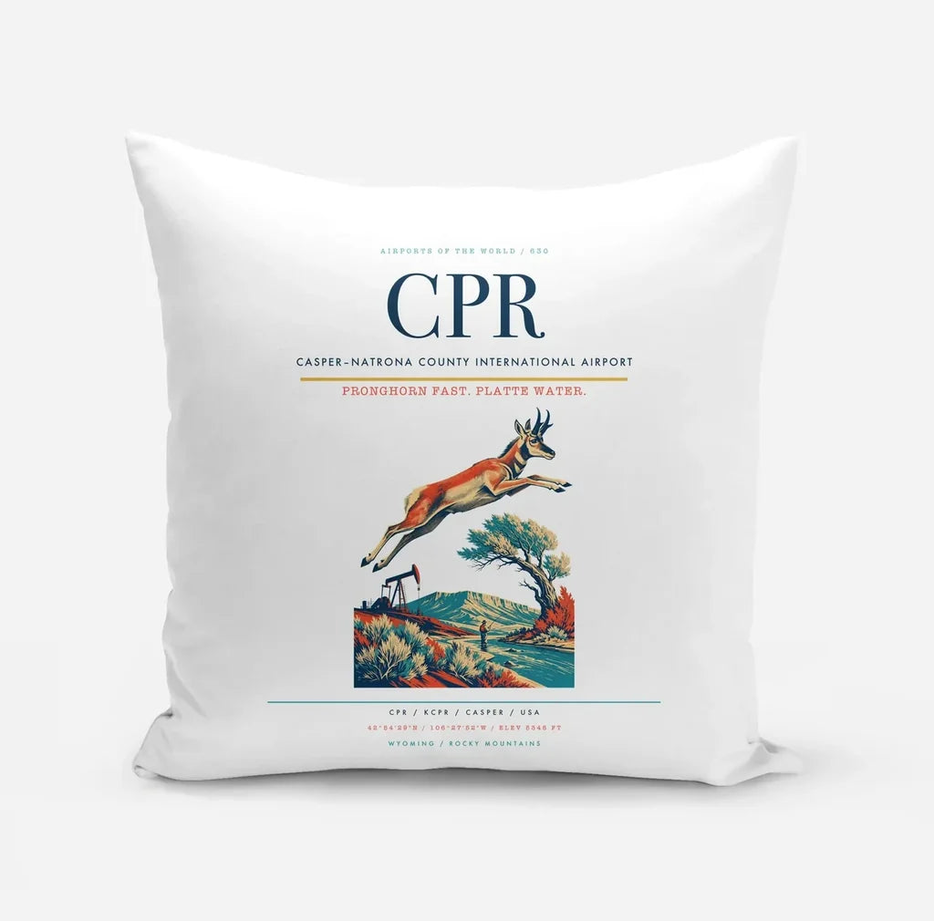 Casper–Natrona County International Airport (CPR) design on white pillow
