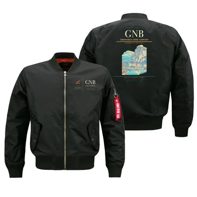 Grenoble-Isère Airport (GNB) design on black bomber jacket