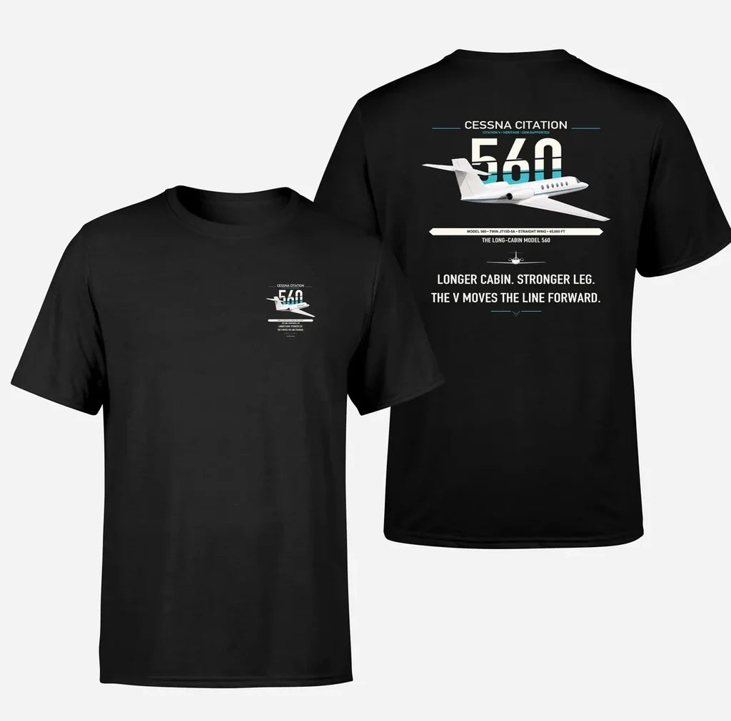 Cessna Citation 560 - Citation V design on black double-side t-shirt, double-side print