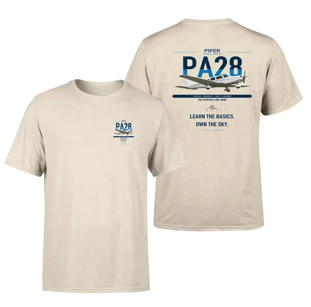 Piper PA-28-181 Archer LX design on beige t-shirt, double-side print