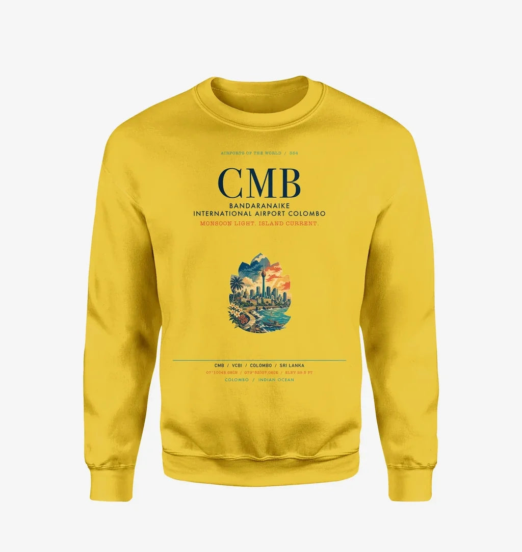 Bandaranaike International Airport Colombo (CMB) design on yellow sweatshirt