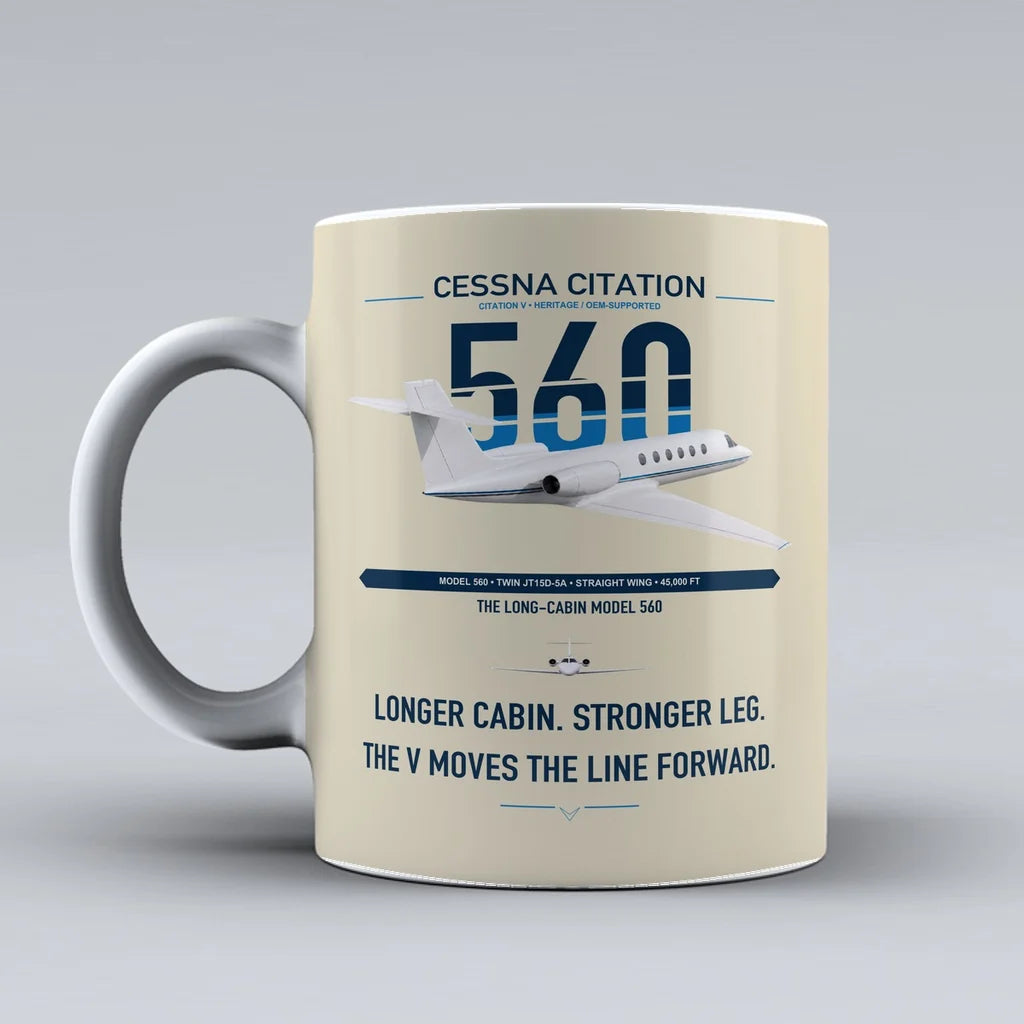 Cessna Citation 560 - Citation V design on beige ceramic mug, double-side print