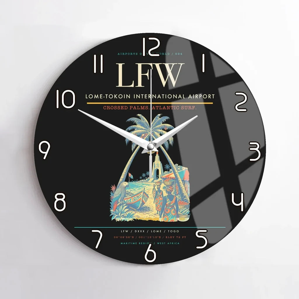 Lome-Tokoin International Airport (LFW) design on black no frame wall clock