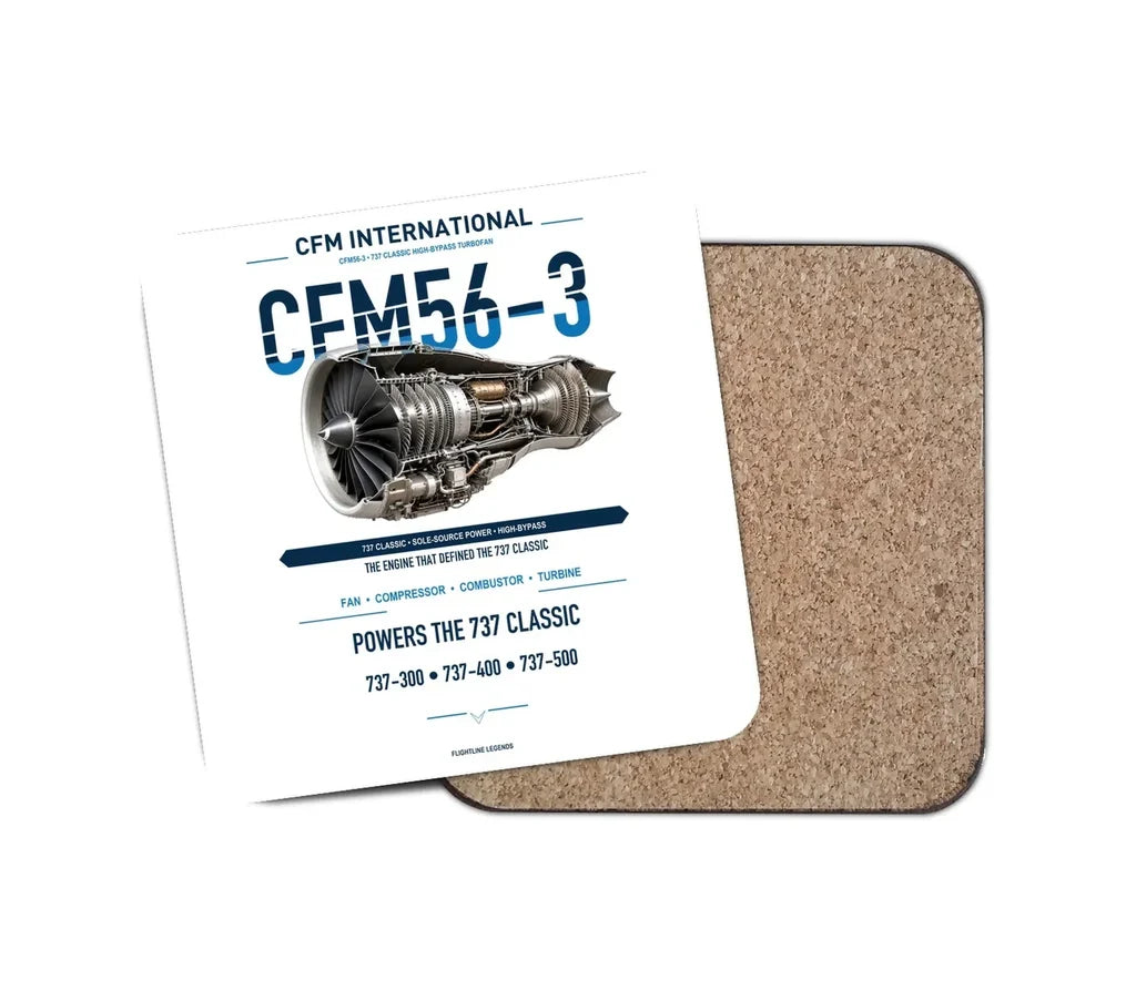 CFM56-3 design on white 1 piece coaster