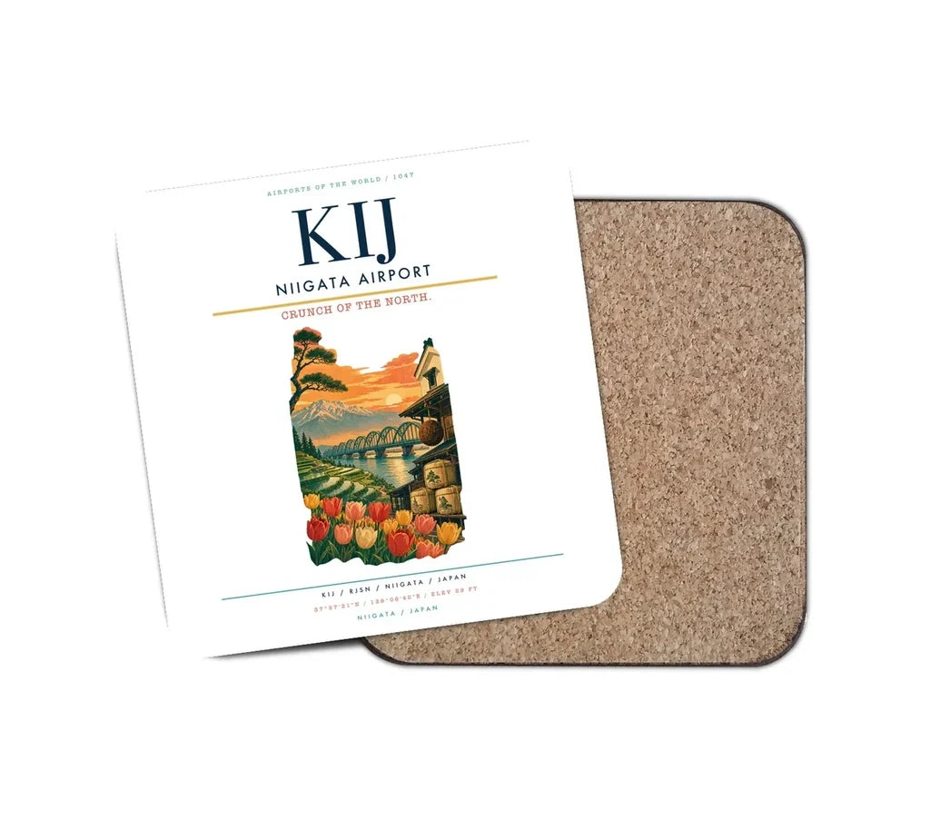 Niigata Airport (KIJ) design on white 1 piece coaster