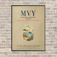 Thumbnail for Martha's Vineyard Airport MVY vertical canvas print - framed - beige background