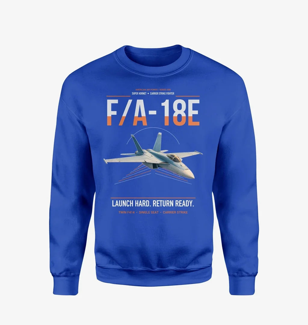 F-A-18E Super Hornet design on blue sweatshirt