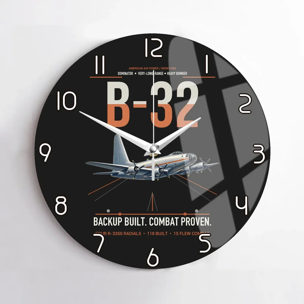 B-32 Dominator design on black no frame wall clock