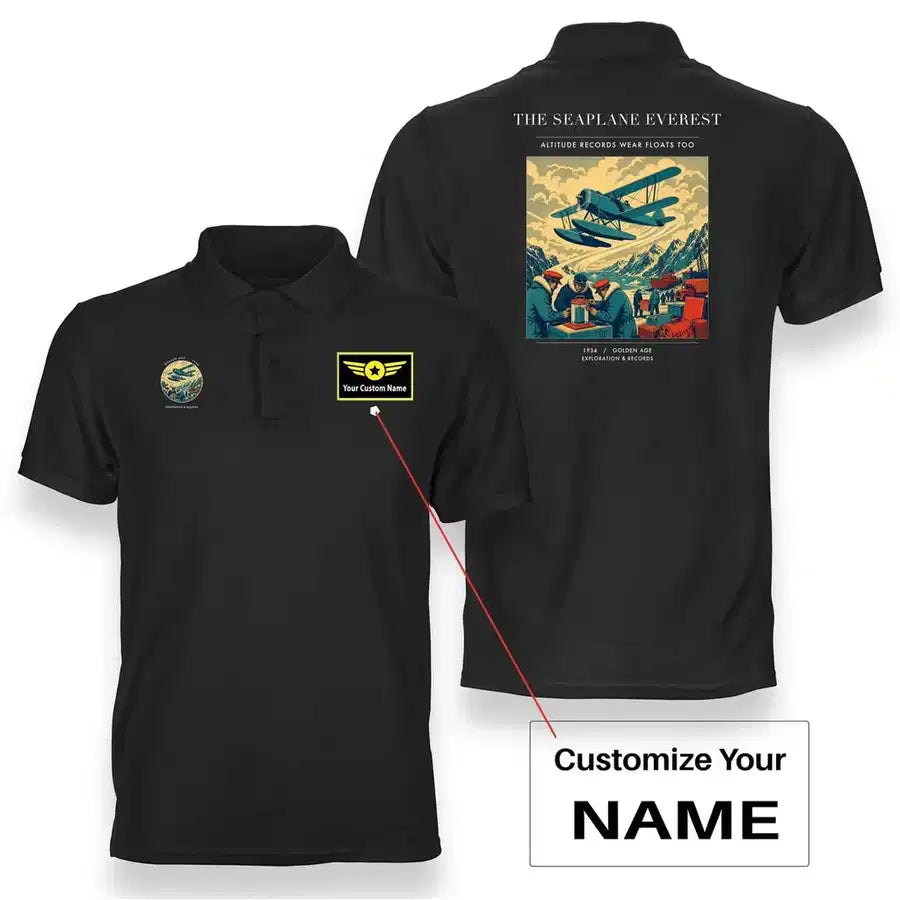 VINTAGE G4296 - The Seaplane Everest - Double-Side Polo T-Shirt design on black+name