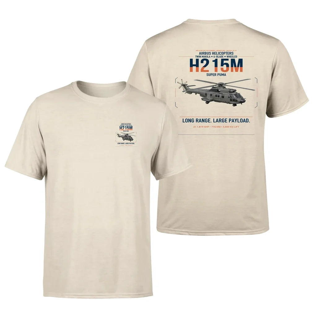 Airbus H215M design on beige t-shirt, double-side print