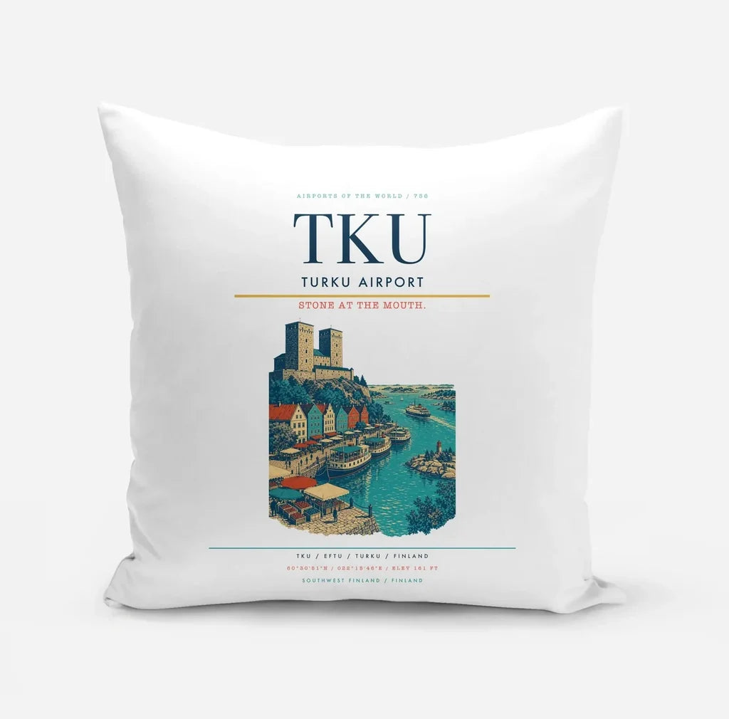 Turku Airport (TKU) design on white pillow