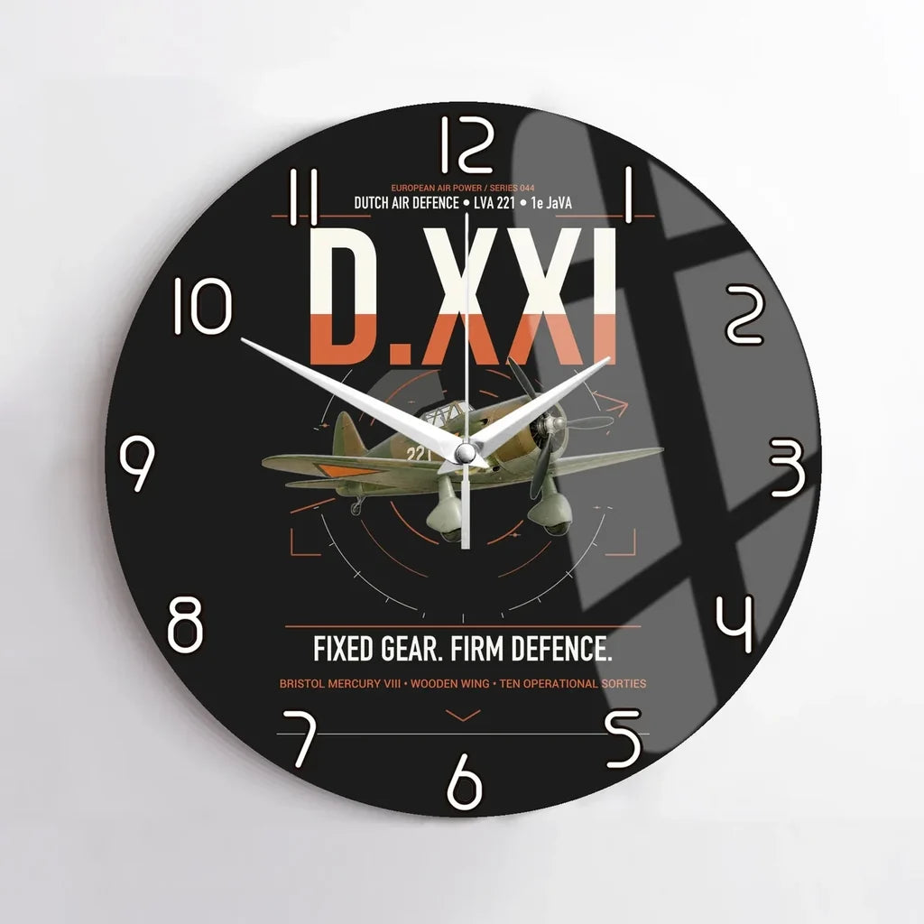 Fokker D.XXI — Dutch LVA aircraft 221 design on black no frame wall clock