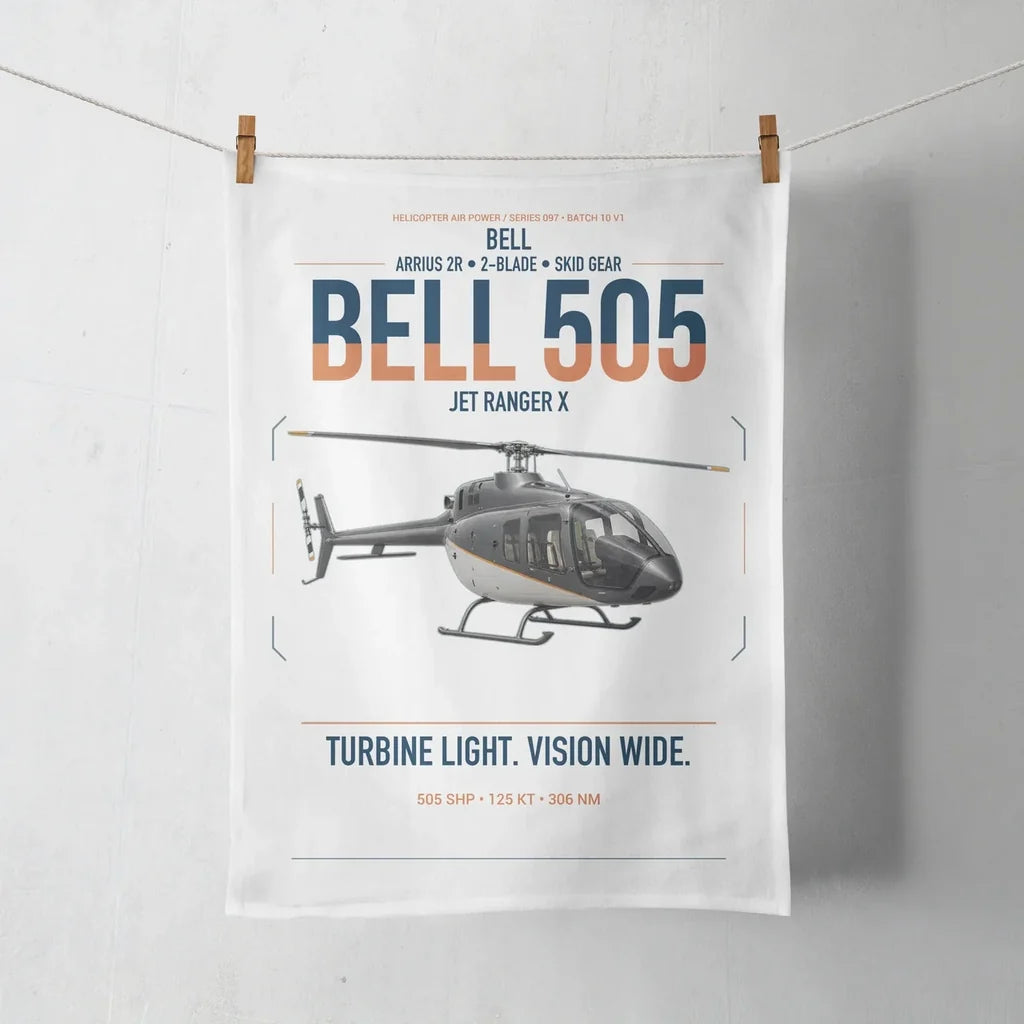 Bell 505 Jet Ranger X design on white towel