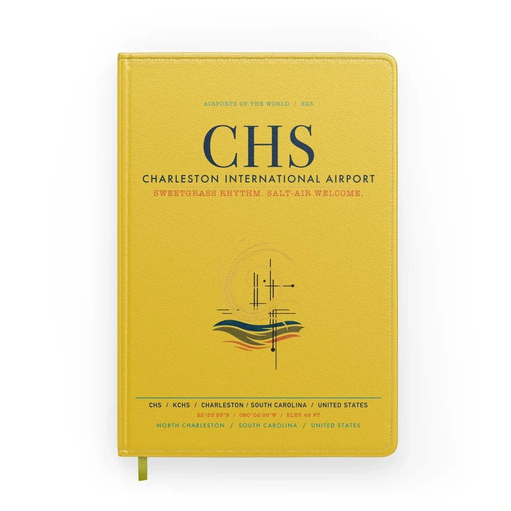 Charleston International Airport (CHS) design on yellow notebook