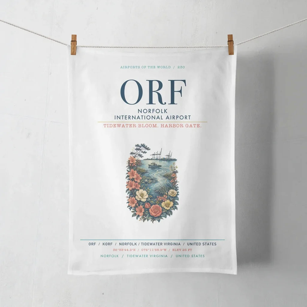 Norfolk International Airport (ORF) design on white towel