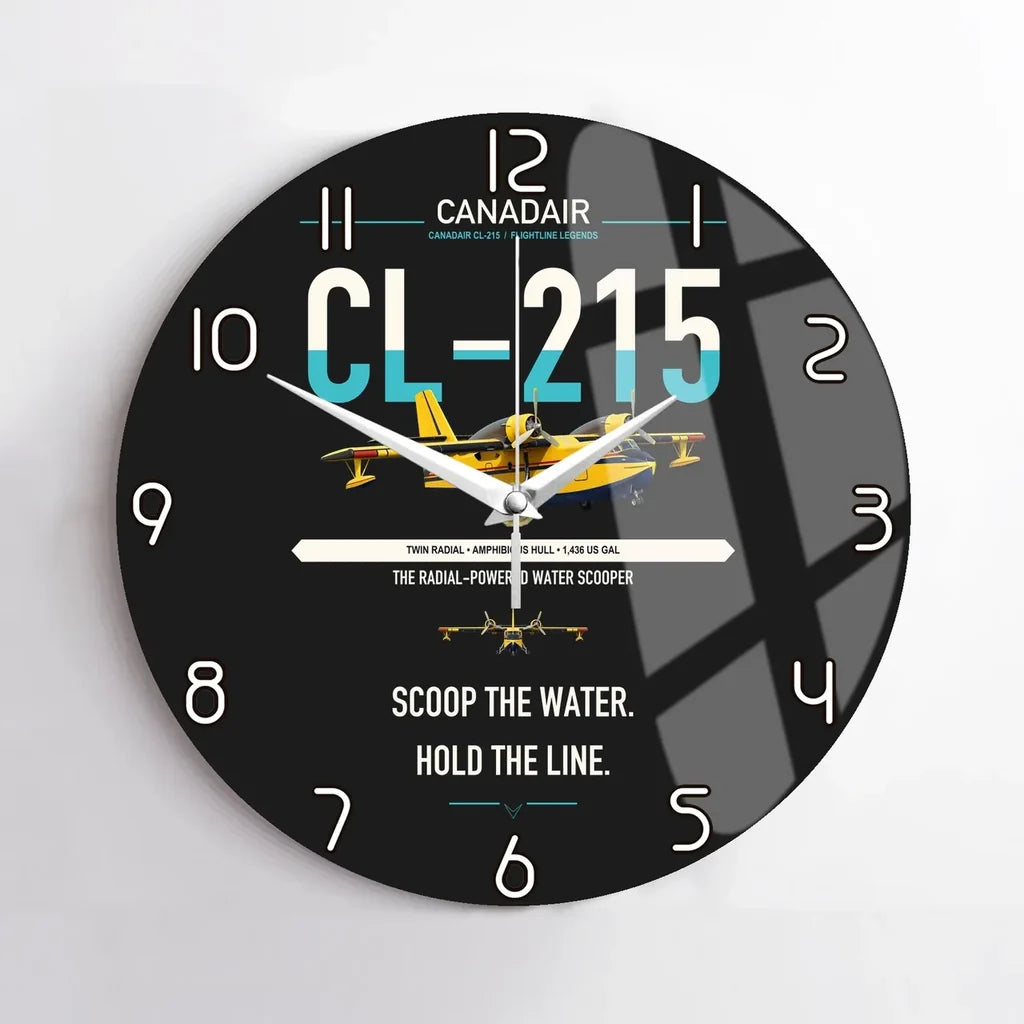 Canadair CL-215 design on black no frame wall clock