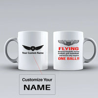 Thumbnail for Flying One Ball Ceramic White aviation design on ceramic mug, premium ceramic with glazed finish.