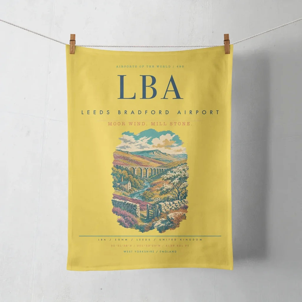 Leeds Bradford Airport (LBA) design on yellow towel