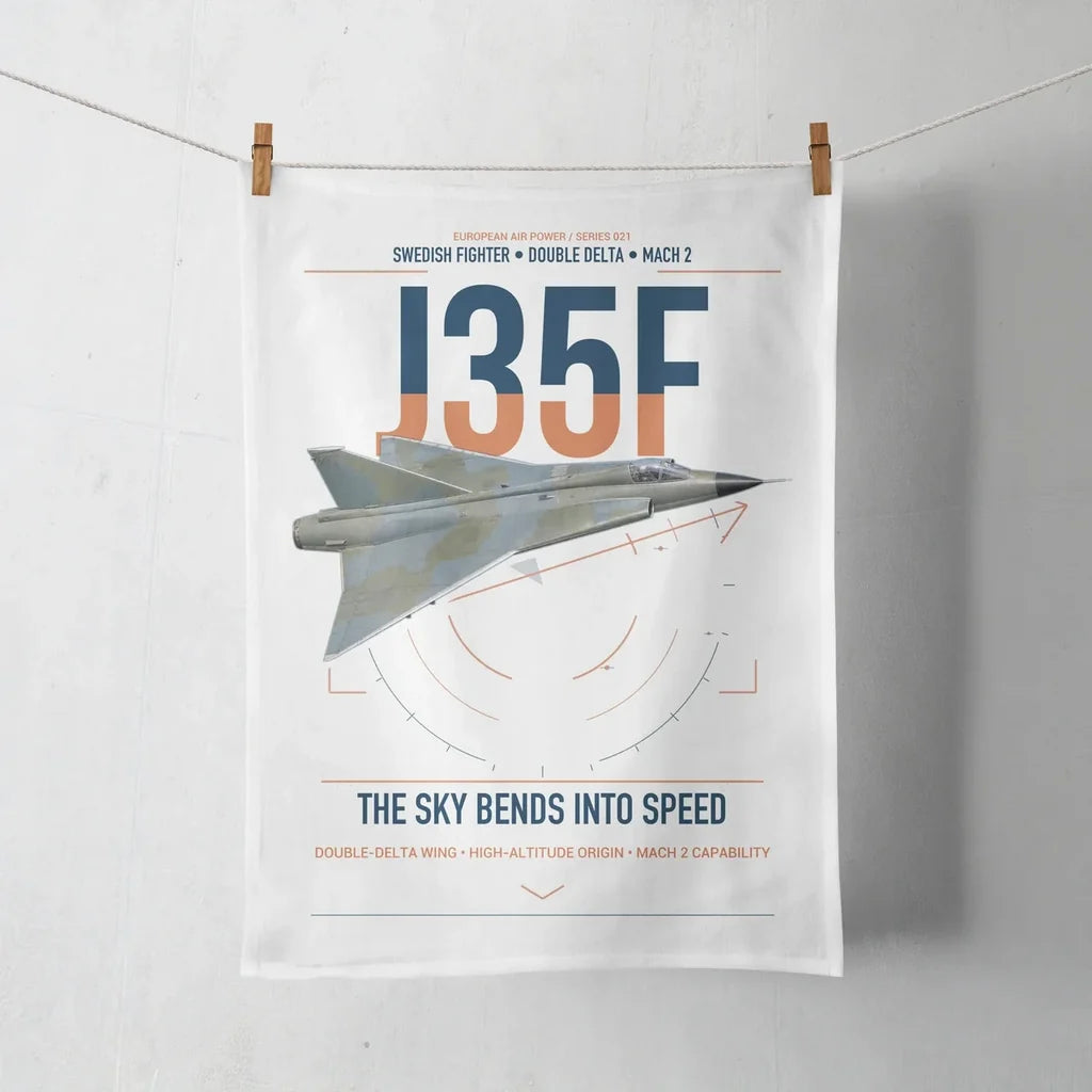 Saab J 35F Draken design on white towel