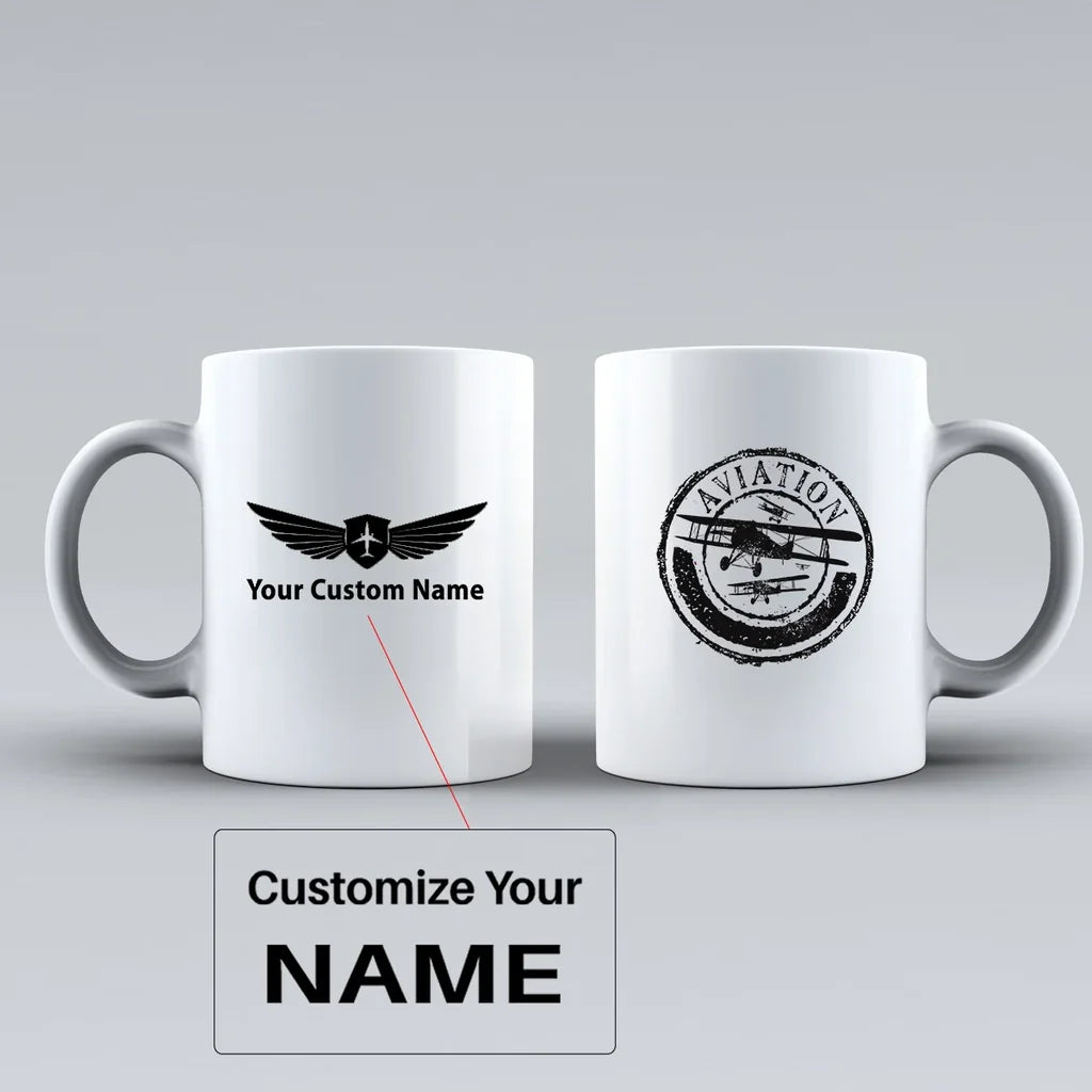 Aviation Lovers Ceramic White aviation design on ceramic mug, premium ceramic with glazed finish.