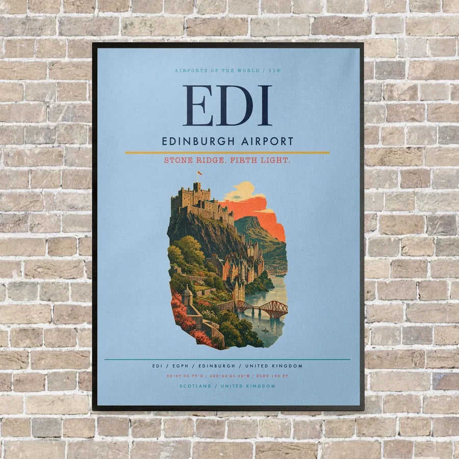 Edinburgh Airport EDI - Canvas Framed - Light Blue