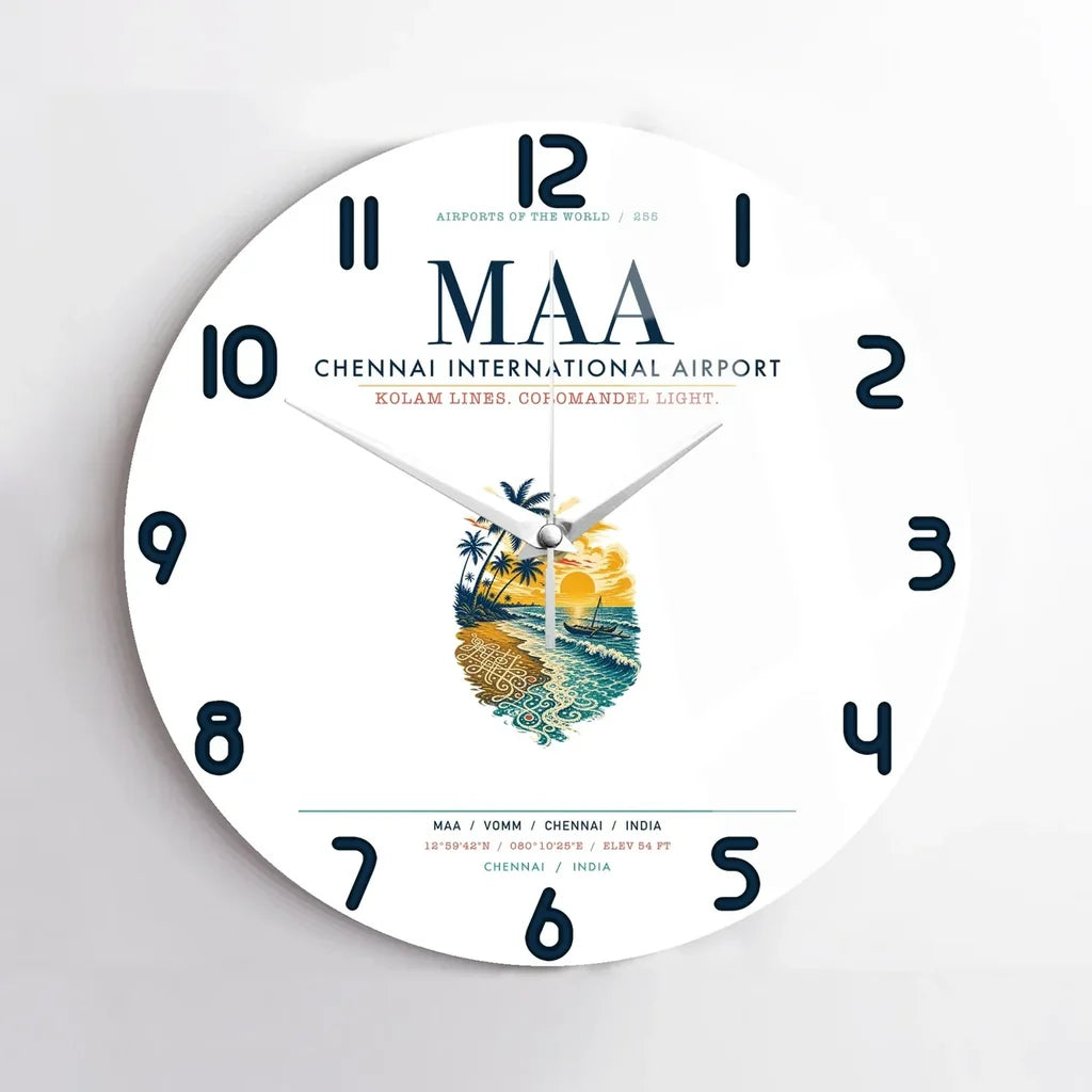 Chennai International Airport (MAA) design on white no frame wall clock