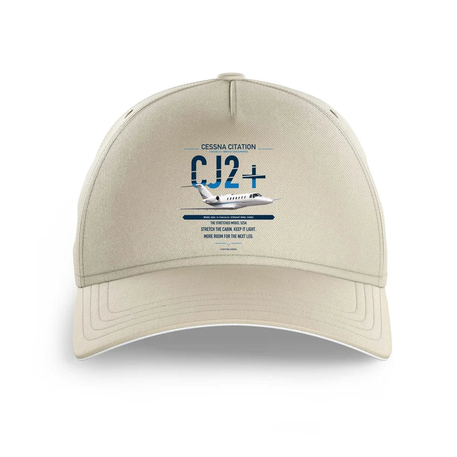 Cessna Citation CJ2+ design on beige printed hat