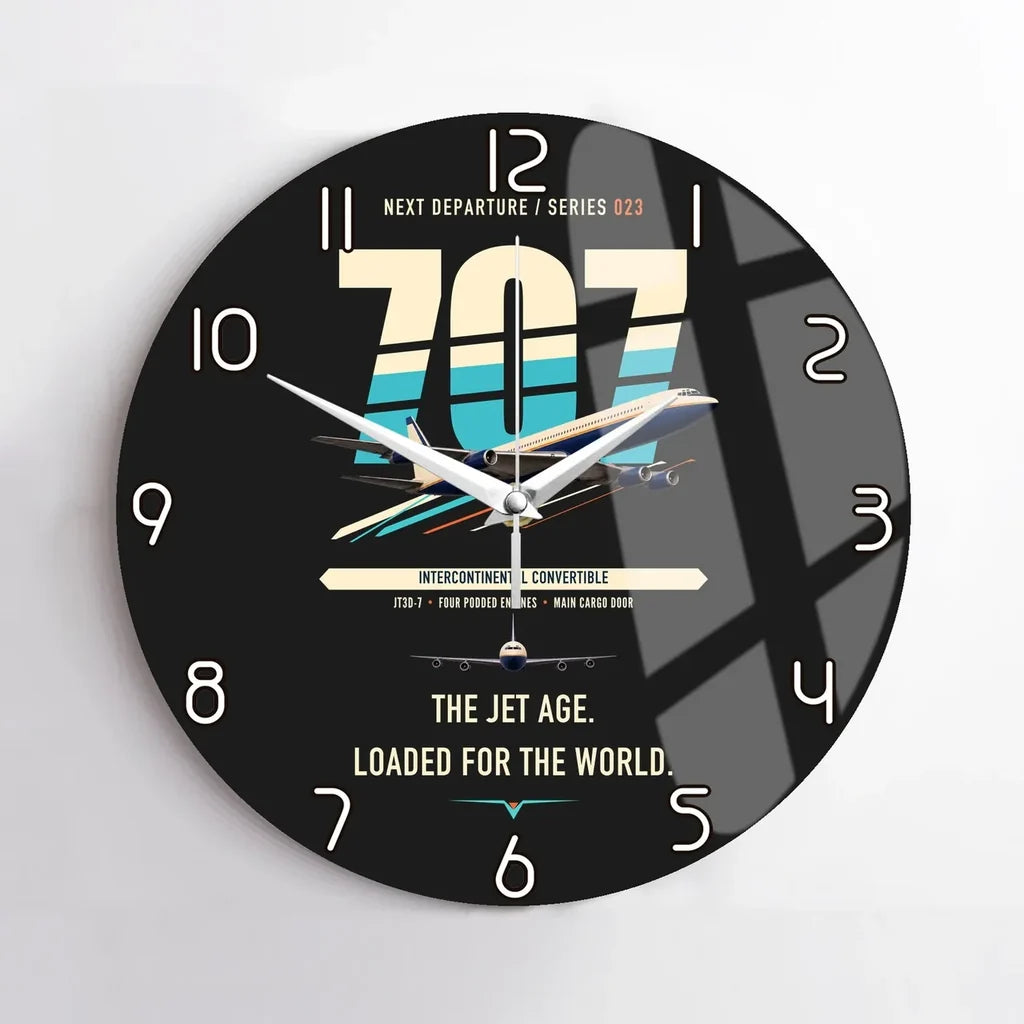 Boeing 707-320C design on black no frame wall clock