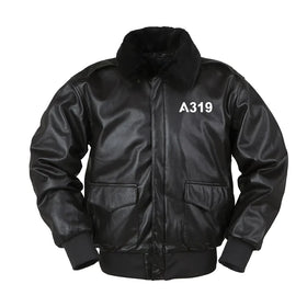 Airbus A319 Flat Text Leather Bomber Jackets