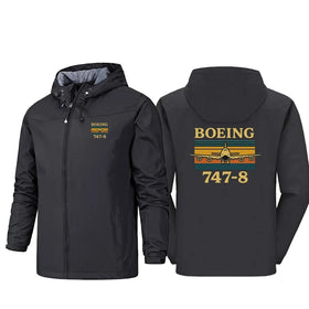 Retro Boeing 747-8 Rain Jackets & Windbreakers