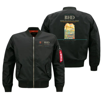 George Best Belfast City Airport (BHD) design on black bomber jacket