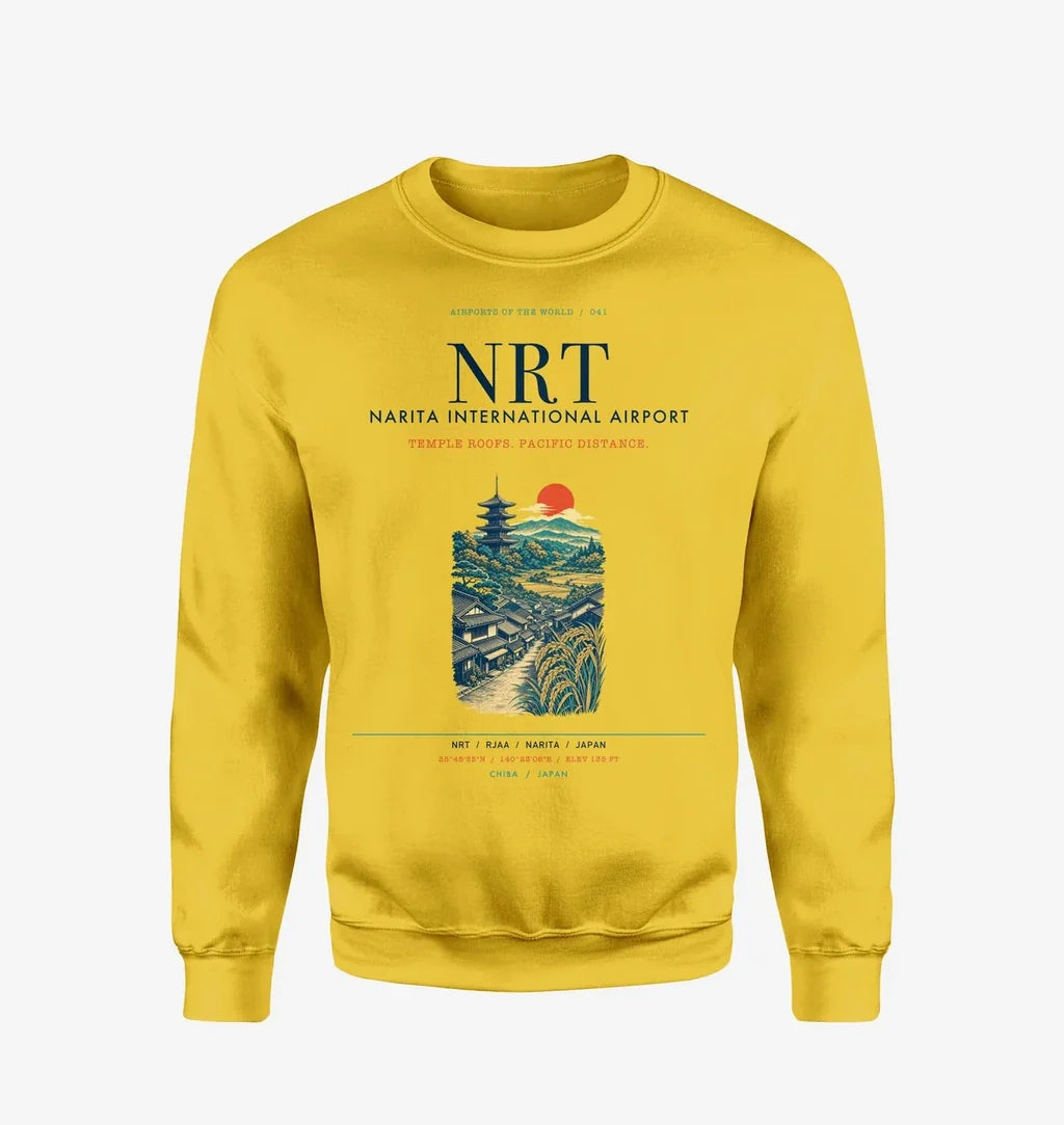 Tokyo Narita International Airport (NRT) design on yellow sweatshirt