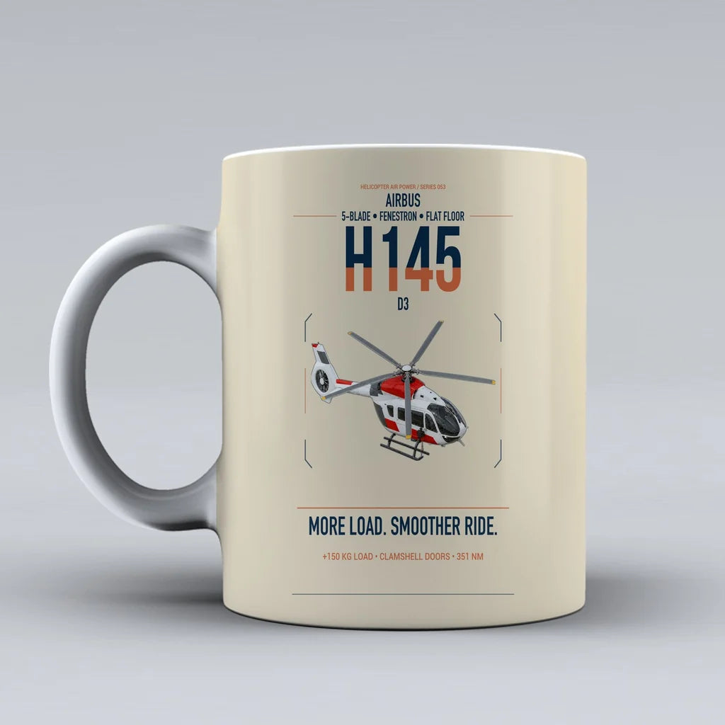 Airbus H145 D3 design on beige ceramic mug, double-side print