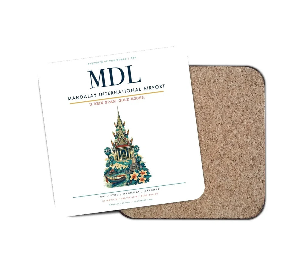 Mandalay International Airport (MDL) design on white 1 piece coaster