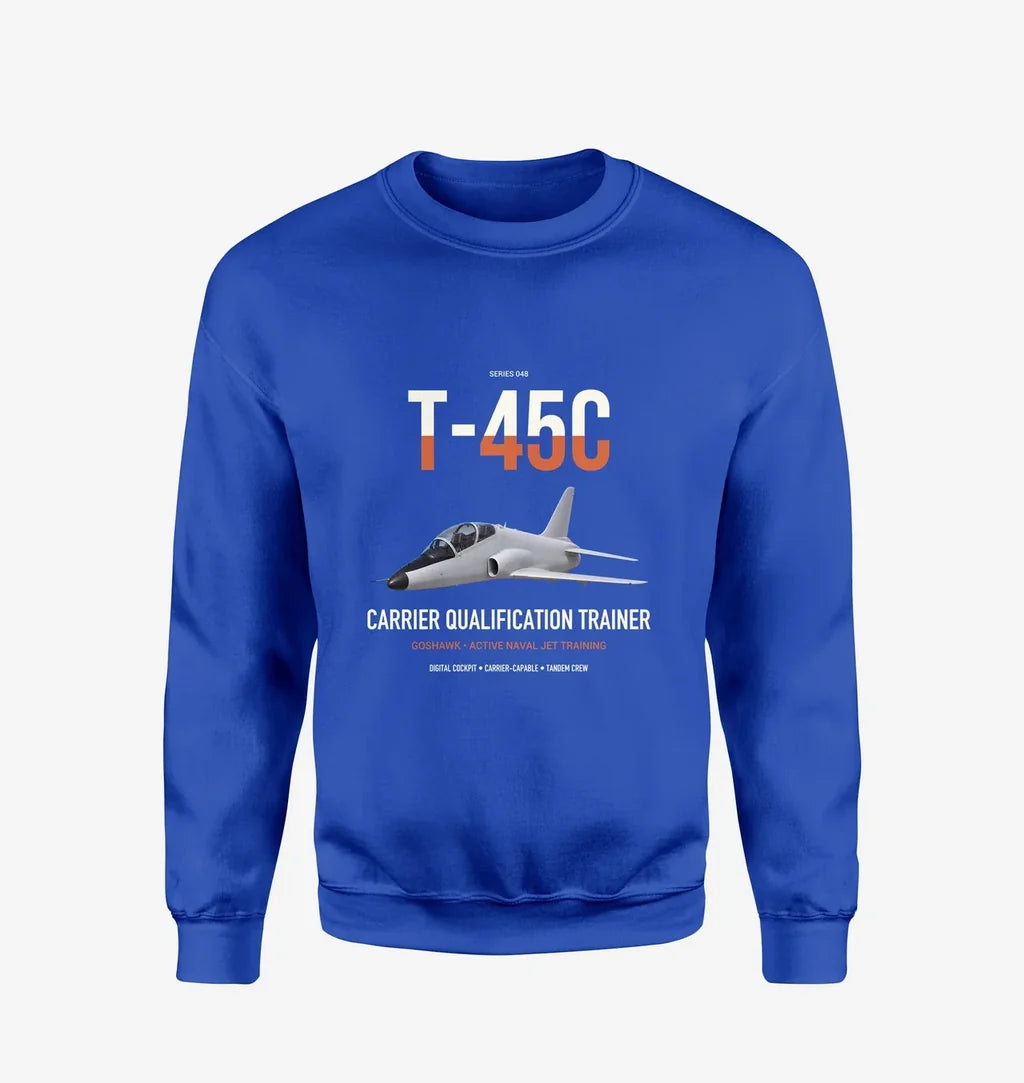 T-45C Goshawk design on blue sweatshirt