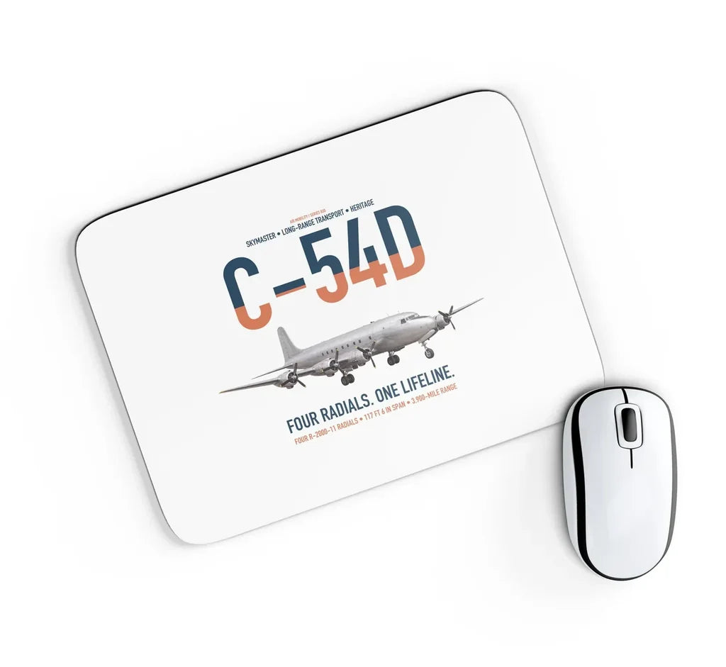 C-54D Skymaster design on white rectangle mouse pad