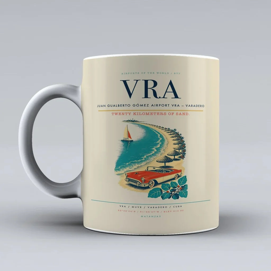Juan Gualberto Gómez Airport (VRA) airport code design on beige ceramic mug