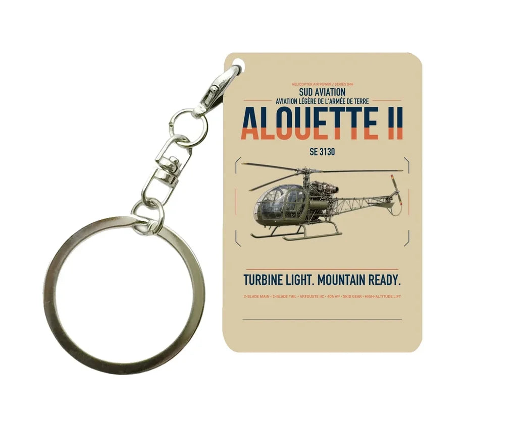 Sud Aviation SE 3130 Alouette II design on beige designed key chain, double-side print