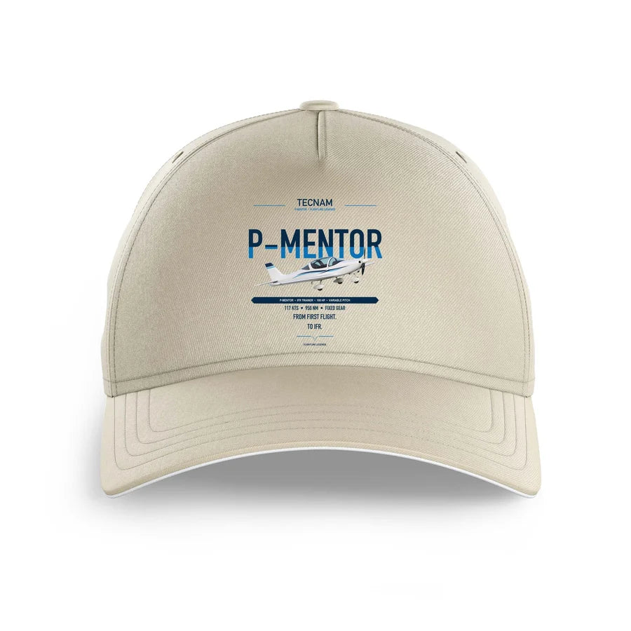 Tecnam P-Mentor design on beige printed hat