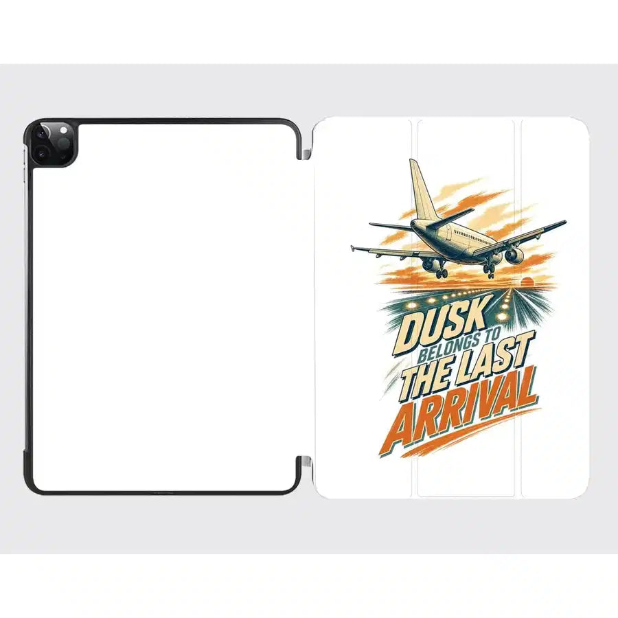 Dusk Belongs To The Last Arrival design on white ipad tablet case