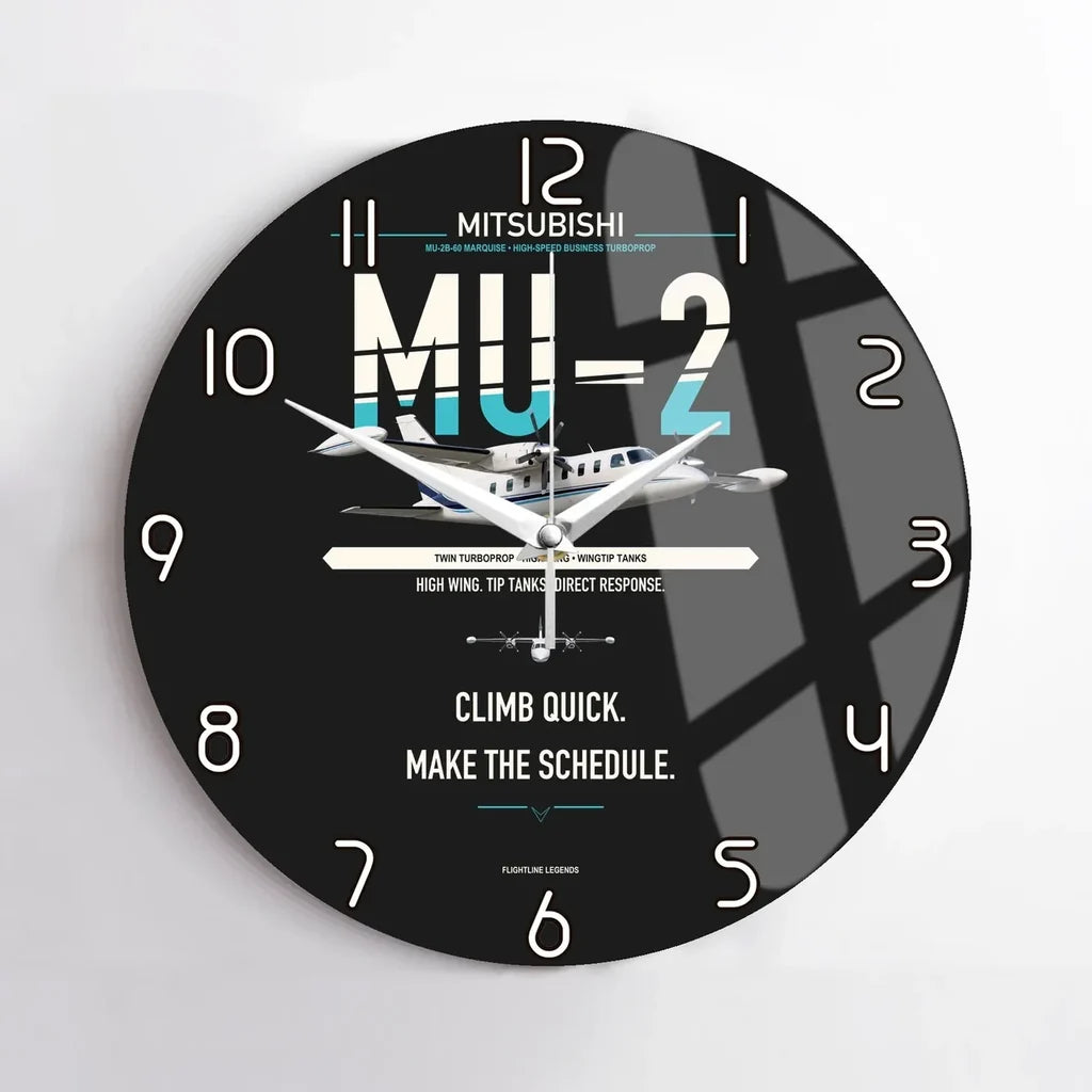 Mitsubishi MU-2B-60 Marquise design on black no frame wall clock