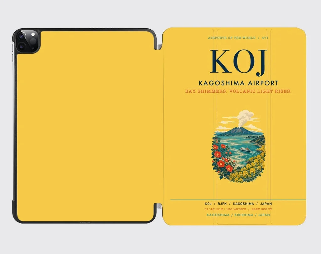 Kagoshima Airport (KOJ) design on yellow ipad tablet case