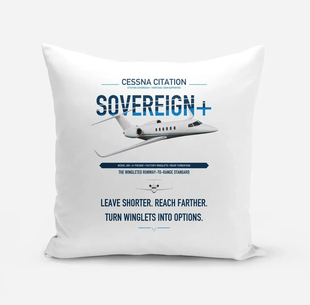 Cessna Citation Sovereign+ design on white pillow
