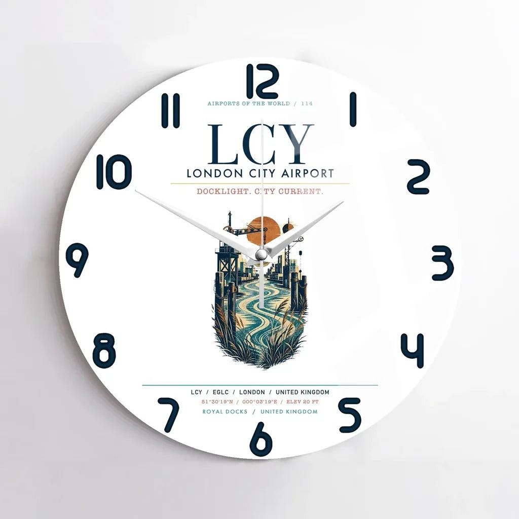 London City Airport (LCY) design on white no frame wall clock