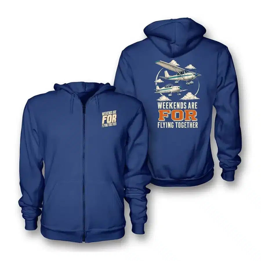 SIGNAL 544 - Weekends Are For Flying Together - Zipped Hoodie design on blue zipped hoodie
