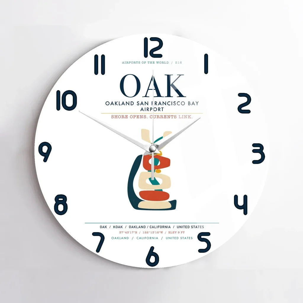 Oakland San Francisco Bay Airport (OAK) design on white no frame wall clock