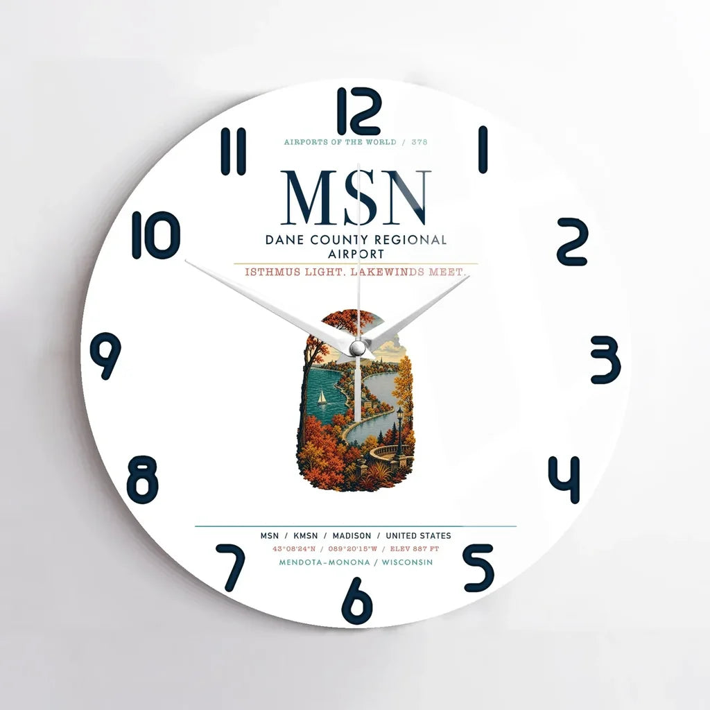 Dane County Regional Airport Madison (MSN) design on white no frame wall clock