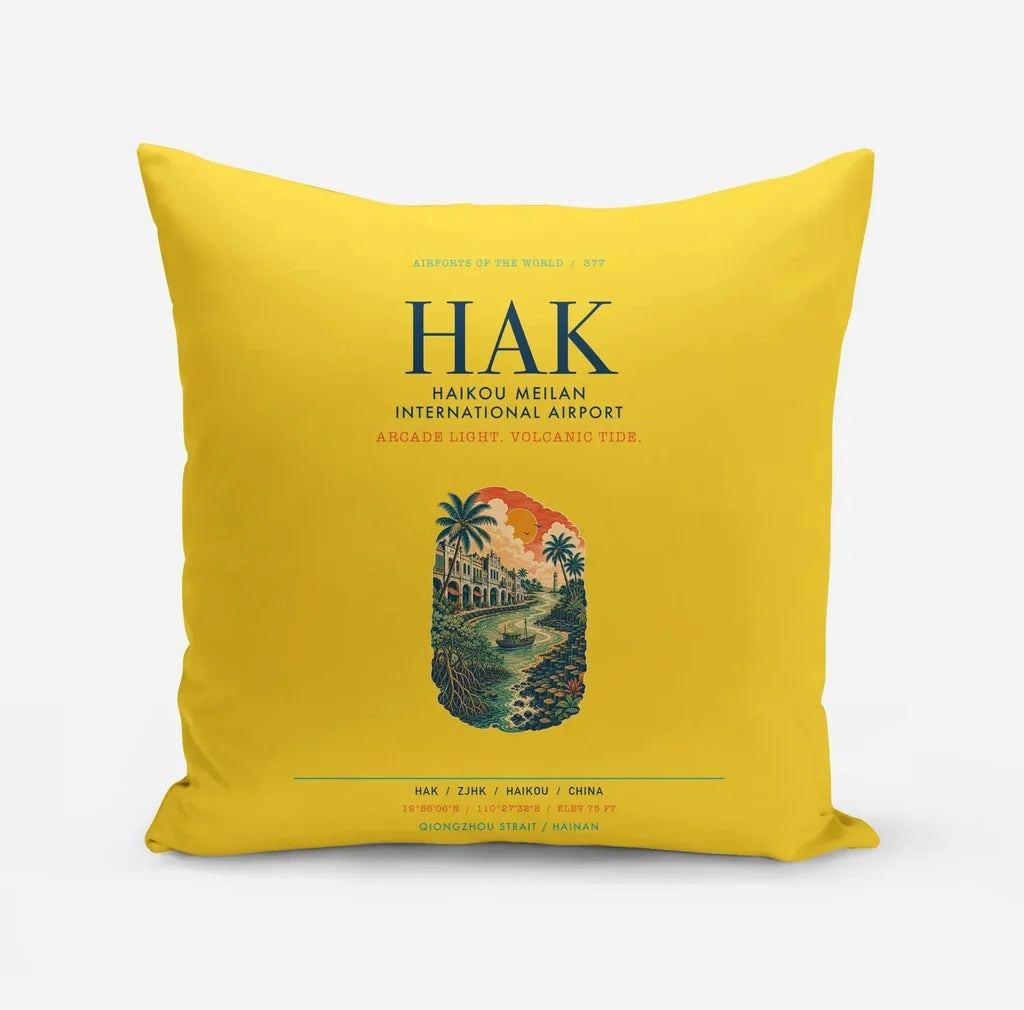 Haikou Meilan International Airport (HAK) design on yellow pillow