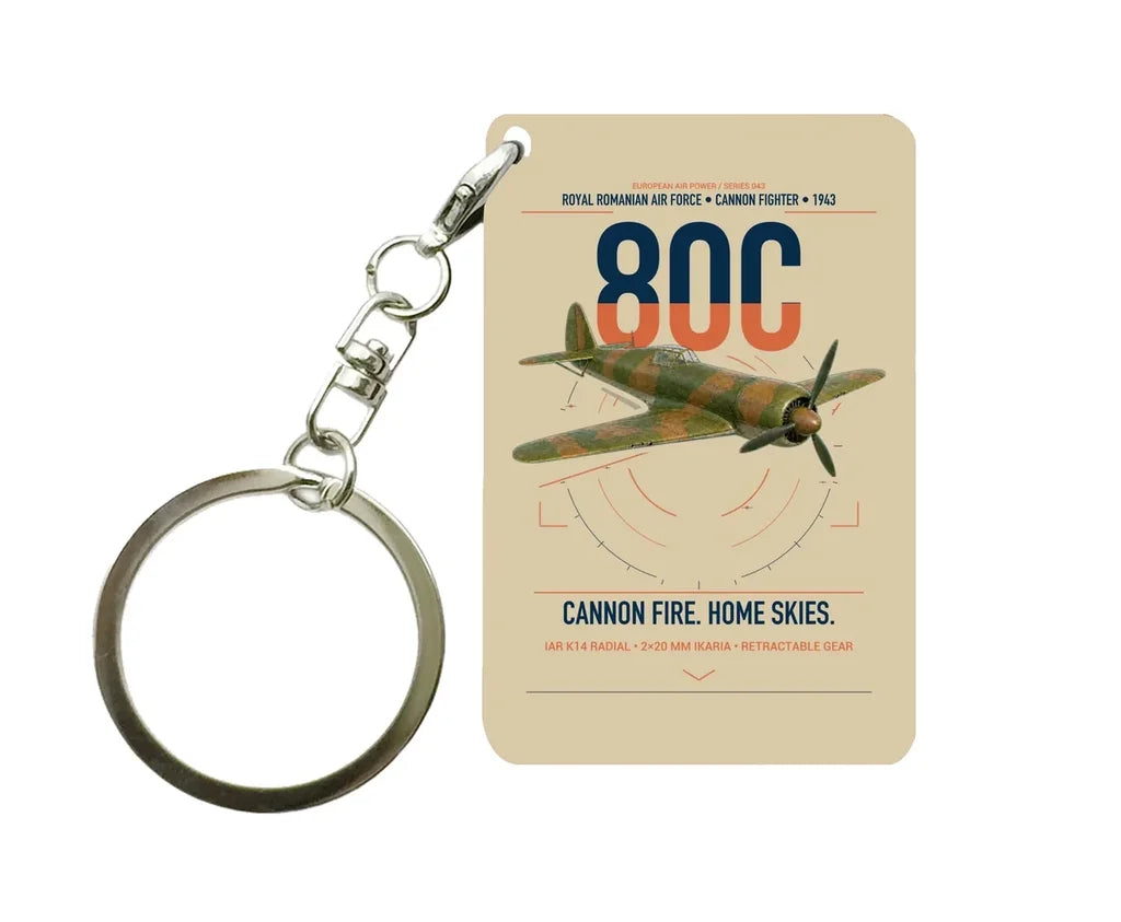 IAR 80C design on beige designed key chain, double-side print