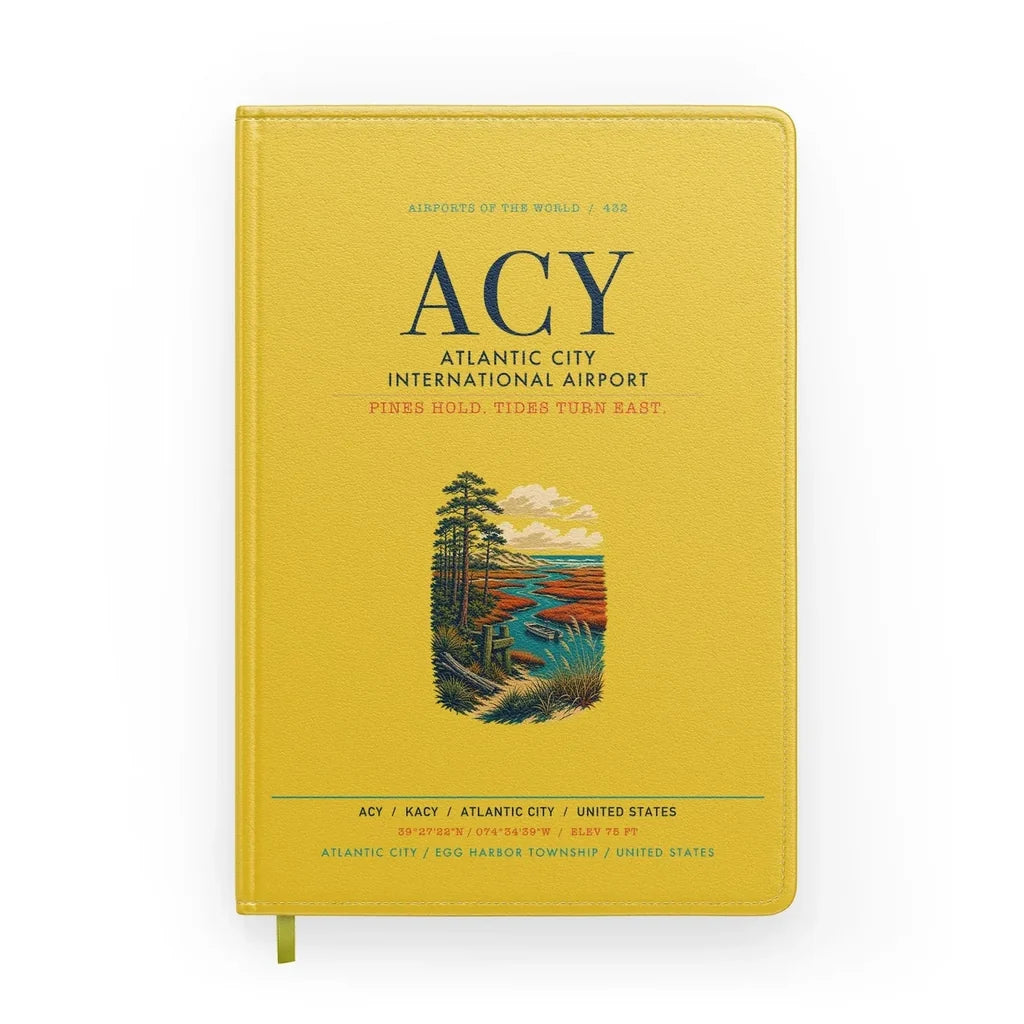Atlantic City International Airport (ACY) design on yellow notebook